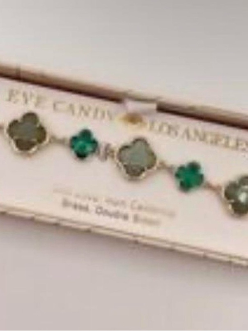 Eye Candy Gold Brass Bracelet with Mint & Emerald Clover Stones - Picture 6 of 9